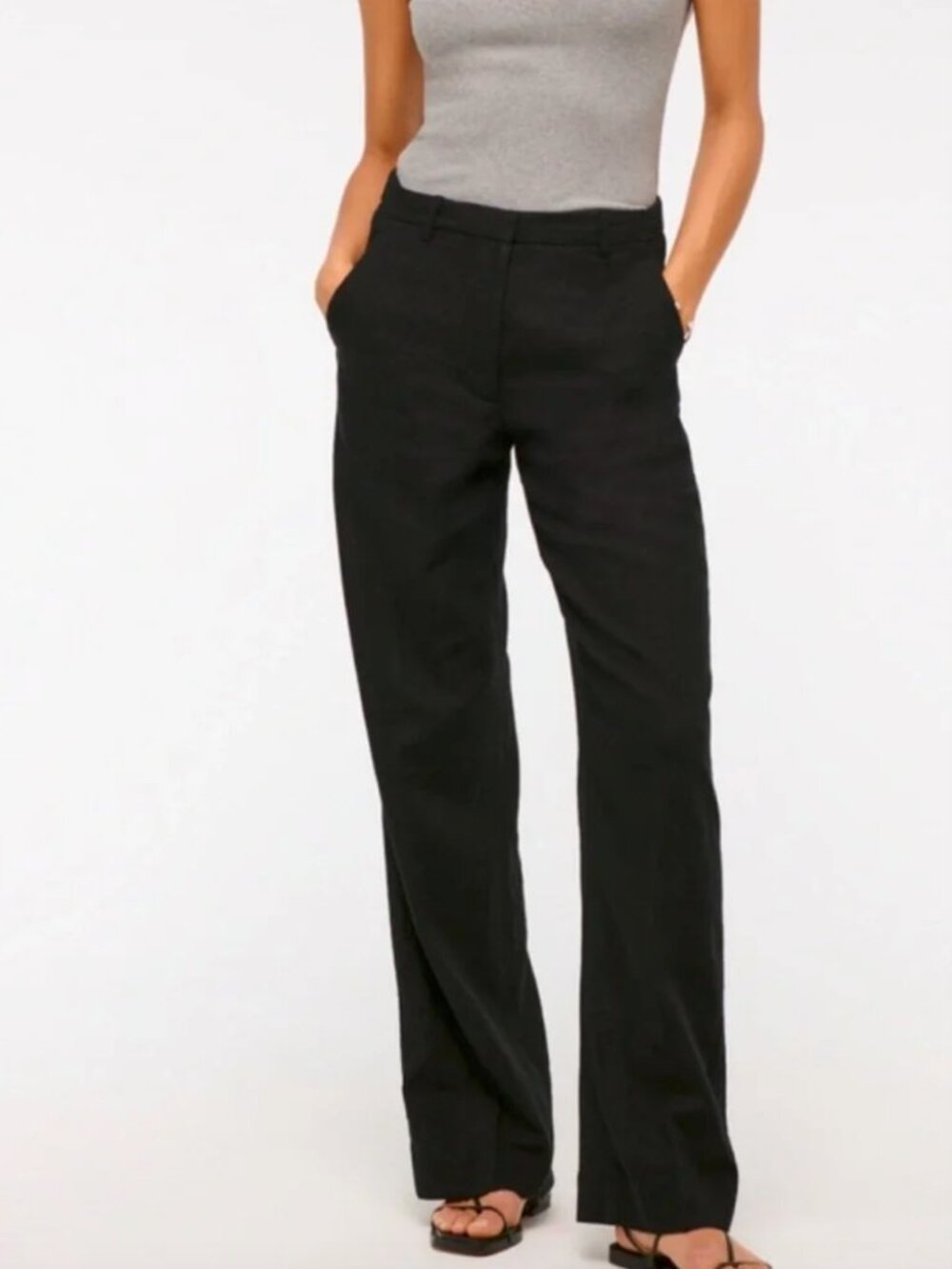 Abercrombie & Fitch Tailored Linen-Blend Wide Leg Pant Black